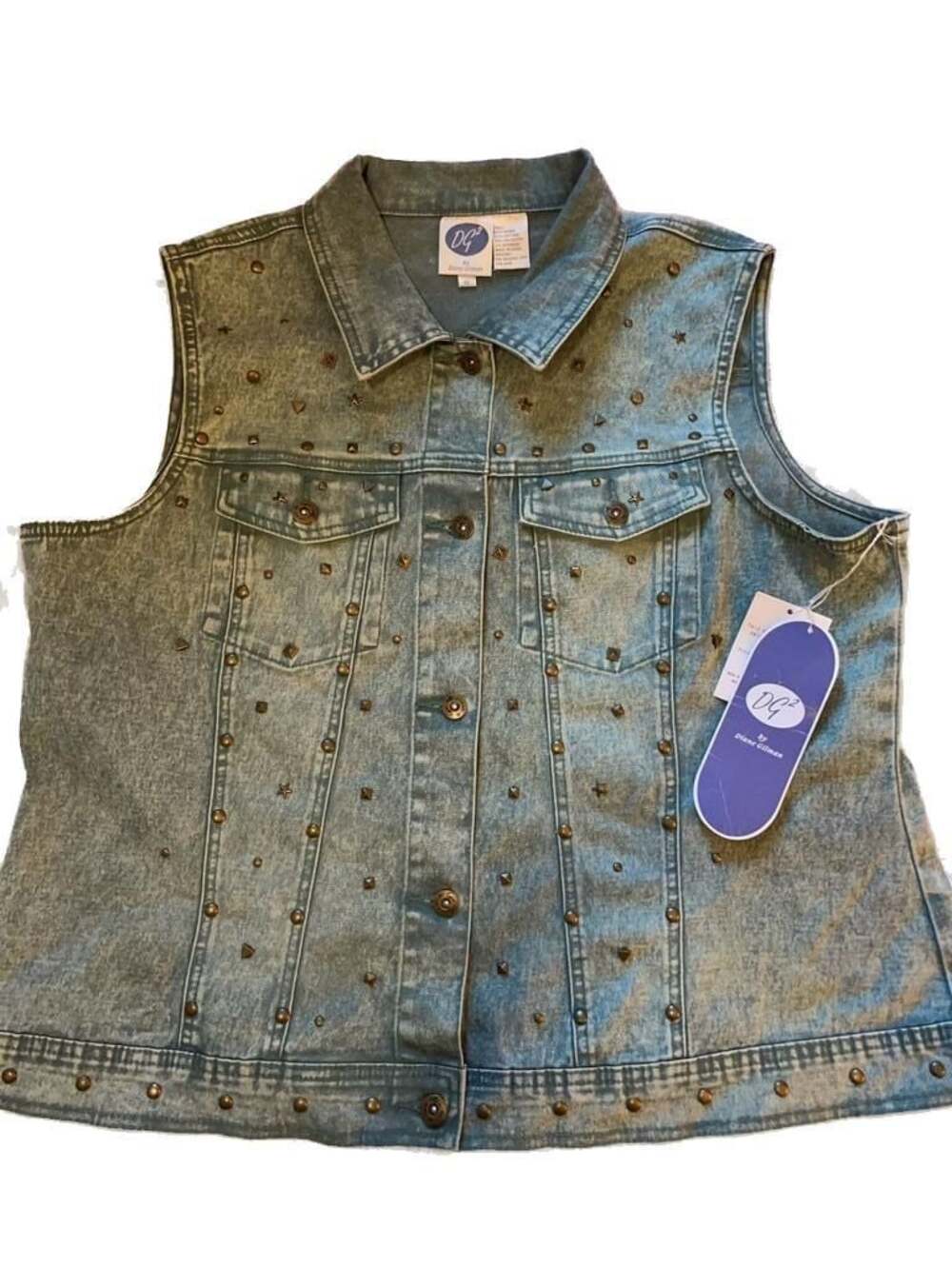 NWT Western Edgy Classic Vintage Studded Acid Wash Denim Vest Size 1X
